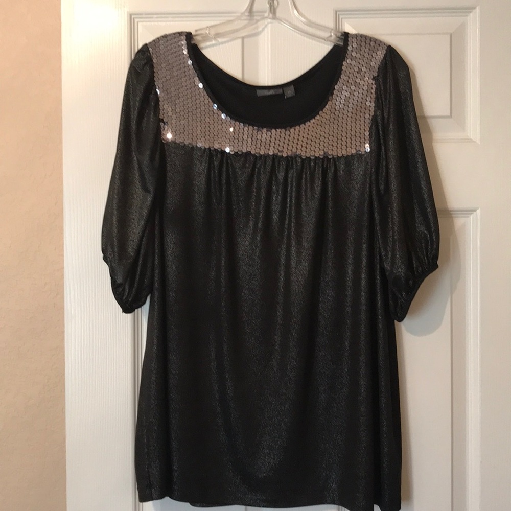Size Xl top in shimmering metallic black.